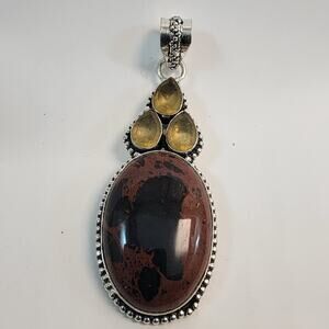 Necklace Pendants Mahogany Obsidian and Yellow Quartz Handmade Jewelry in Silver